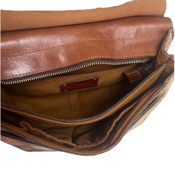 Patricia Nash Saddle Bag Tan European Map London Genuine Leather Crossbody Purse - Picture 11 of 16